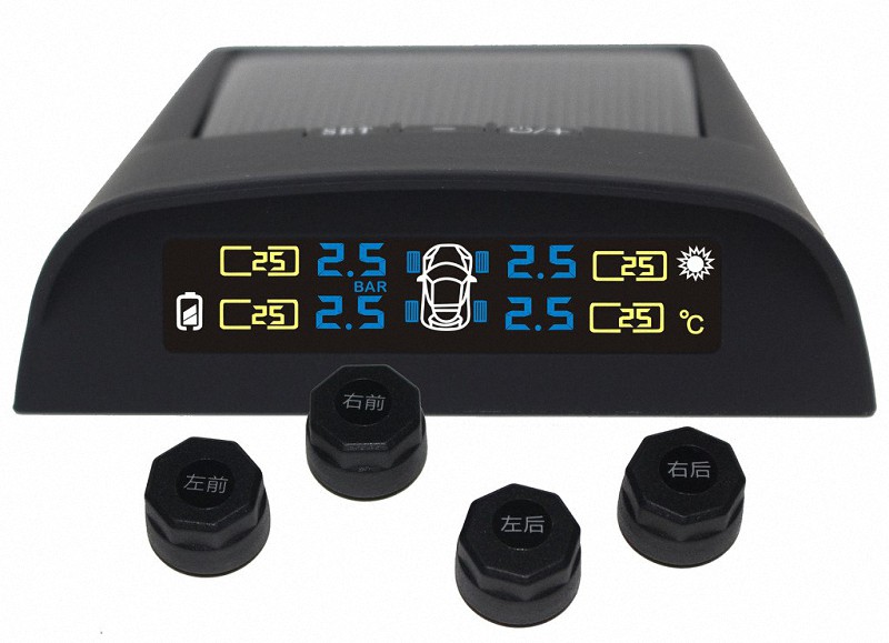 Car Solar Powered TPMS Wireless Chargeable Tire Pressure Monitoring System with 4 External Sensor