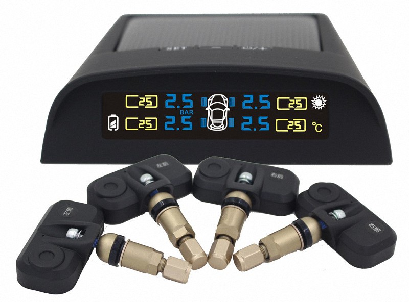TPMS Car Solar Powered TPMS Wireless Chargeable Tire Pressure Monitoring System with 4 Internal Sensors